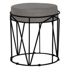 Puff Decorativo Sala de Estar Base Preto Chloe Veludo Cinza G41 - Gran Belo
