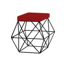 Puff Decorativo Sala de Estar Base Preto Trixie Veludo Vermelho G41 - Gran Belo