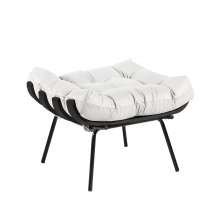Puff Decorativo Sala de Estar Costela Base Preta Couro Branco G34 - Gran Belo