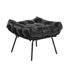 Puff Decorativo Sala de Estar Costela Base Preta Couro Preto - Gran Belo