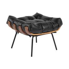 Puff Decorativo Sala de Estar Costela Couro Preto G34 - Gran Belo