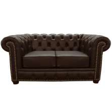 Sofá 2 Lugares Sala de Estar Chesterfield com Pés Madeira Couro Capucino G40 - Gran Belo