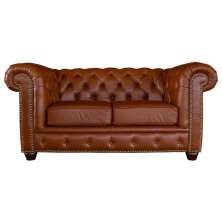 Sofá 2 Lugares Sala de Estar Chesterfield com Pés Madeira Couro Conhaque Brilho G40 - Gran Belo