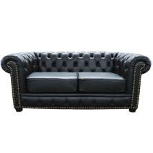 Sofá 2 Lugares Sala de Estar Chesterfield com Pés Madeira Couro Preto G40 - Gran Belo