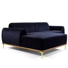 Sofá 3 Lugares Bipartido com Chaise Lado Direito Base de Madeira Euro 230 cm Veludo Azul G15 - Gran Belo