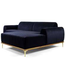 Sofá 3 Lugares Bipartido com Chaise Lado Esquerdo Base de Madeira Euro 245 cm Veludo Azul G15 - Gran Belo