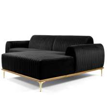 Sofá 3 Lugares Bipartido com Chaise Lado Esquerdo Base de Madeira Euro 245 cm Veludo Preto G15 - Gran Belo