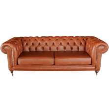 Sofá 3 Lugares Sala de Estar 235cm Chesterfield Duo Couro Conhaque Brilho G40 - Gran Belo