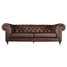 Sofá 3 Lugares Sala de Estar 235cm Chesterfield Duo Couro Tabaco - Gran Belo