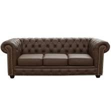 Sofá 3 Lugares Sala de Estar 235cm Chesterfield Pés Madeira Couro Capucino G40 - Gran Belo