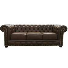 Sofá 3 Lugares Sala de Estar 235cm Chesterfield Pés Madeira Couro Marrom G40 - Gran Belo