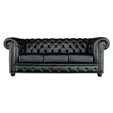 Sofá 3 Lugares Sala de Estar 235cm Chesterfield Pés Madeira Couro Preto G40 - Gran Belo