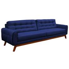Sofá 3 Lugares Sala de Estar Eros 210 cm Veludo Azul Bic Base Fixa G15 - Gran Belo
