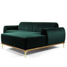 Sofá 3 Lugares com Chaise Base de Madeira Euro 230 cm Veludo Verde - Gran Belo
