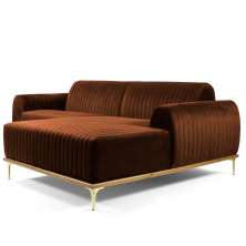 Sofá 3 Lugares com Chaise Base de Madeira Euro 245 cm Veludo Telha - Gran Belo