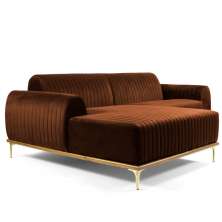 Sofá 4 Lugares Bipartido com Chaise Lado Direito Base de Madeira Euro 255 cm Veludo Telha G15 - Gran Belo