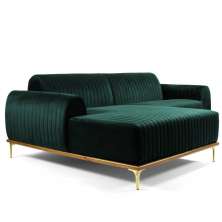 Sofá 4 Lugares Bipartido com Chaise Lado Direito Base de Madeira Euro 255 cm Veludo Verde G15 - Gran Belo