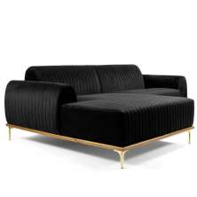 Sofá 4 Lugares Bipartido com Chaise Lado Direito Base de Madeira Euro 265 cm Veludo Preto G15 - Gran Belo
