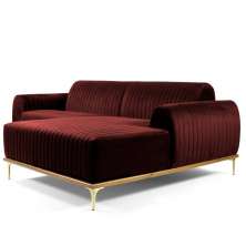 Sofá 4 Lugares Bipartido com Chaise Lado Esquerdo Base de Madeira Euro 255 cm Veludo Vinho G15 - Gran Belo