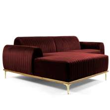 Sofá 4 Lugares com Chaise Base de Madeira Euro 265 cm Veludo Vinho G15 - Gran Belo