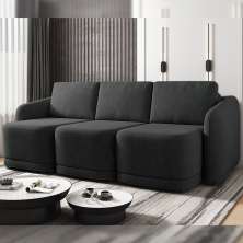 Sofá Cama Modulado Retrátil e Reclinável Decorativo Varsóvia 276cm Veludo Cinza Chumbo G33 - Gran Belo