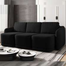Sofá Cama Modulado Retrátil e Reclinável Decorativo Varsóvia 306cm Veludo Preto G33 - Gran Belo