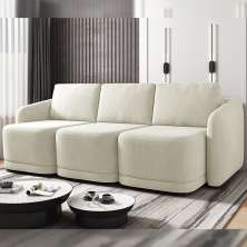 Sofá Cama Modulado Retrátil e Reclinável Decorativo Varsóvia 336cm Veludo Bege G33 - Gran Belo