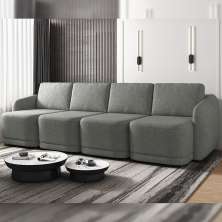 Sofá Cama Modulado Retrátil e Reclinável Decorativo Varsóvia 396cm Linho Cinza Chumbo G33 - Gran Belo