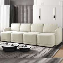 Sofá Cama Modulado Retrátil e Reclinável Decorativo Varsóvia 396cm Veludo Bege G33 - Gran Belo