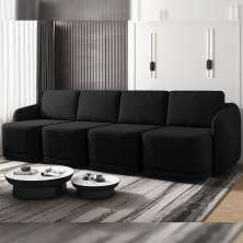 Sofá Cama Modulado Retrátil e Reclinável Decorativo Varsóvia 396cm Veludo Preto G33 - Gran Belo