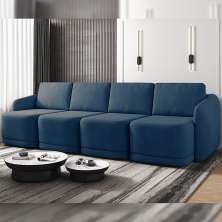 Sofá Cama Modulado Retrátil e Reclinável Decorativo Varsóvia 436cm Veludo Azul Marinho G33 - Gran Belo
