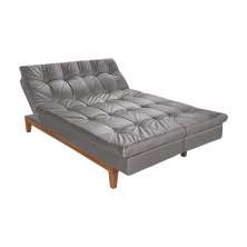 Sofá Cama Reclinável 2 Lugares Change Veludo Cinza G30 - Gran Belo