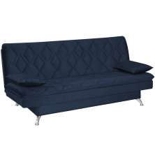 Sofá Cama Sala de Estar 193cm Belinda com Pés Alumínio Veludo Azul Marinho G45 - Gran Belo