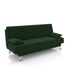 Sofá Cama Sala de Estar 193cm Belinda com Pés Alumínio Veludo Verde G45 - Gran Belo