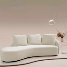 Sofá Chaise Decorativa Emilia 270cm com Almofadas Linho Bege Claro G92 - Gran Belo