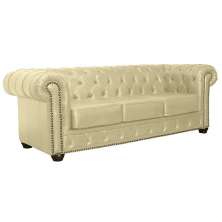 Sofá Chesterfield 3 Lugares com Pés Madeira Couro Bege G40 - Gran Belo