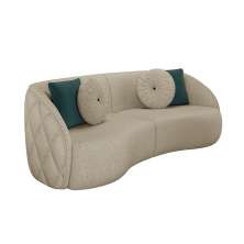 Sofá Decorativo 240cm com Almofadas Redondas Clarke Linho Bege G45 - Gran Belo