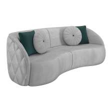 Sofá Decorativo 240cm com Almofadas Redondas Clarke Veludo Cinza Claro G45 - Gran Belo