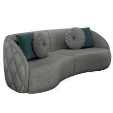 Sofá Decorativo 288cm com Almofadas Redondas Clarke Linho Chumbo G45 - Gran Belo
