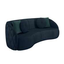 Sofá Decorativo 288cm com Almofadas Redondas Clarke Veludo Azul Marinho G45 - Gran Belo