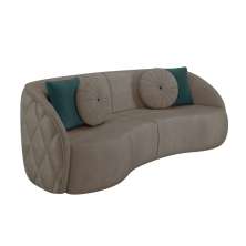 Sofá Decorativo 288cm com Almofadas Redondas Clarke Veludo Bege G45 - Gran Belo