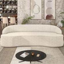 Sofá Decorativo 3 Lugares 210cm Joel Curvo com Encosto Linho Bege G15 - Gran Belo