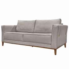 Sofá Decorativo 3 Lugares 210cm Pés em Madeira Tarantino Linho Areia Rústica G63 - Gran Belo