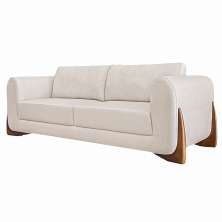 Sofá Decorativo 3 Lugares 220cm Pés em Madeira Buzz Linho Pérola G63 - Gran Belo