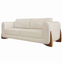 Sofá Decorativo 3 Lugares 250cm Pés em Madeira Buzz Linho Off White Rústico G63 - Gran Belo