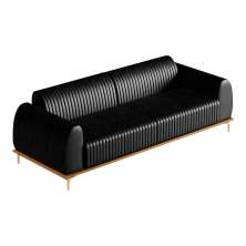 Sofá Decorativo 3 Lugares Sala de Estar Bipartido Base de Madeira Euro 260 cm PU Preto - Gran Belo