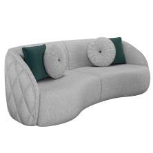 Sofá Decorativo 318cm com Almofadas Redondas Clarke Linho Cinza G45 - Gran Belo