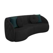 Sofá Decorativo 318cm com Almofadas Redondas Clarke PU Preto G45 - Gran Belo