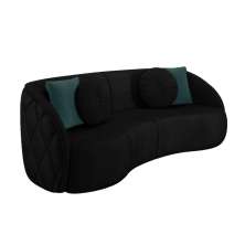 Sofá Decorativo 318cm com Almofadas Redondas Clarke Veludo Preto G45 - Gran Belo