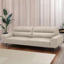 Sofá Decorativo Ashton 3 Lugares Sala de estar 236cm Pés em Aço Couro Bege G88 - Gran Belo